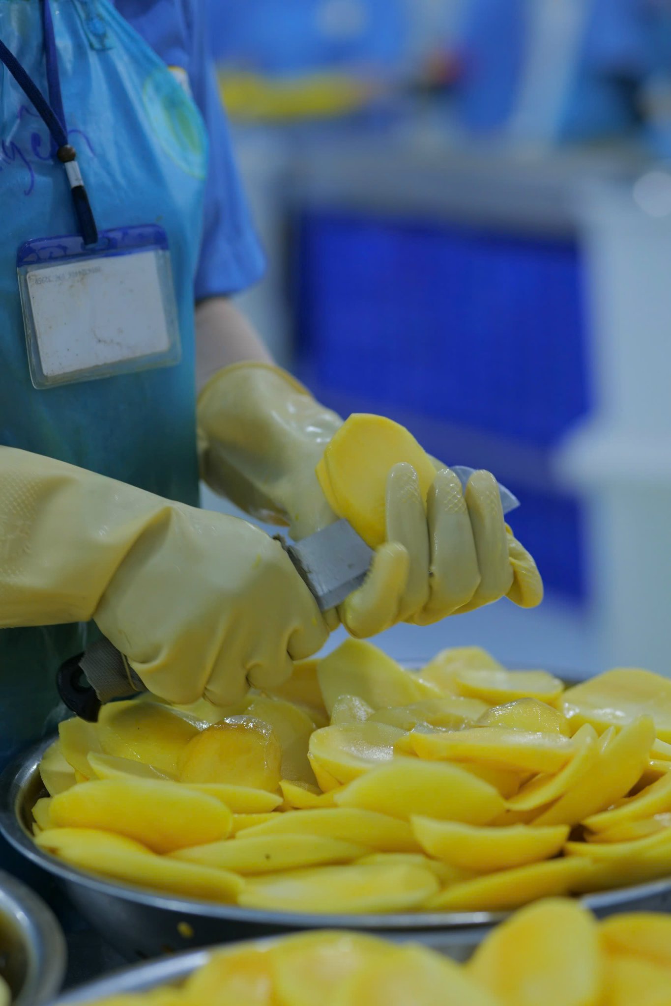 Worker preparing fruit